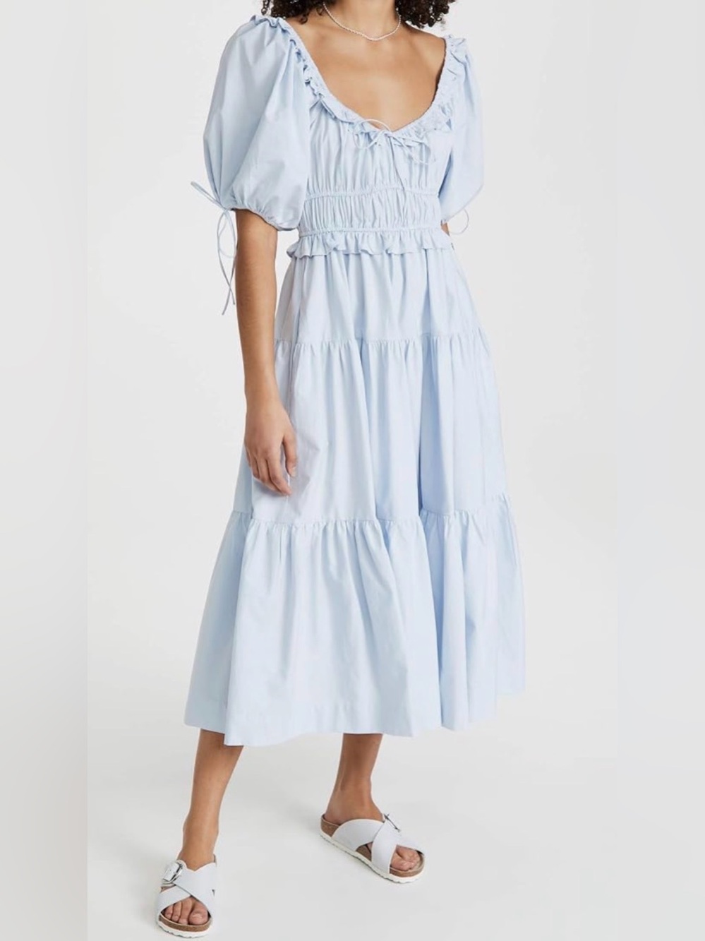 En Saison Poplin Tiered Midi Dress in Baby Blue